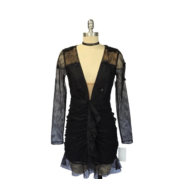 For Love And Lemons Daisy Black Lace Mini Dress M - Picture 3 of 10